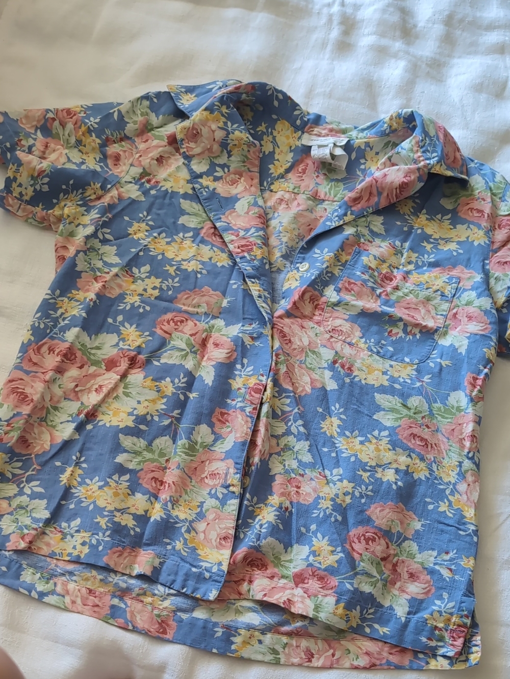 Jones New York Floral Button-Front Top in Blue with Pink and Yellow Flowers